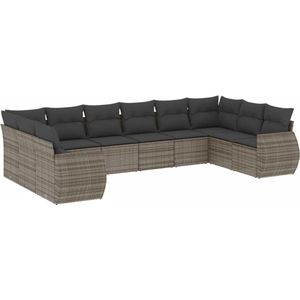 vidaXL - 10-delige - Loungeset - met - kussens - poly - rattan - grijs