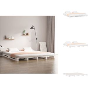 vidaXL Pallet Bed - Massief grenenhout - 190 x 140 x 11 cm - Wit - Bed