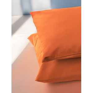 Paar kussenslopen 100% Pure katoen 40x80 CM, Set van 2 Bed Kussen Stoffen Gemaakt in Italië, Tassluiting, Solid Color, Standaard Maat met - Oranje