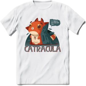 Graaf catracula T-Shirt Grappig | Dieren katten halloween Kleding Kado Heren / Dames | Animal Skateboard Cadeau shirt - Wit - XXL