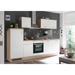 Goedkope keuken 280  cm - complete keuken met apparatuur Petunia  - Natuur eiken/Wit  - keramische kookplaat - vaatwasser - afzuigkap - oven  - spoelbak