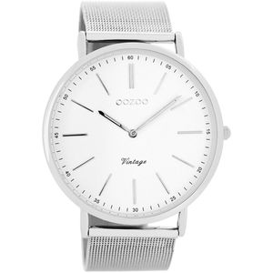 OOZOO Timepieces - Zilverkleurige horloge met zilverkleurige metalen mesh armband - C7380