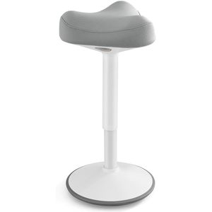 kruk, stakruk, 360° kantelbaar, bureaustoel, in hoogte verstelbaar 58-83 cm, groot onderstel, antislip, modern, grijs -wit