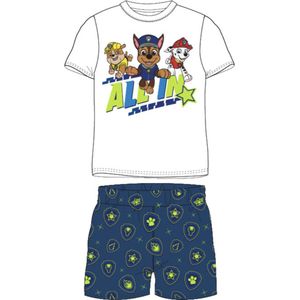 Paw Patrol Shortama Katoen Wit/Blauw Maat 98