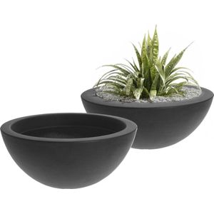 Pro Garden Plantenpot/bloempot - 2x - ronde schaal - kunststof - grijs - D52 x H20 cm