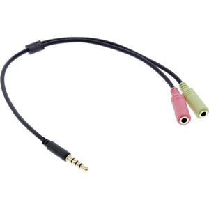 3,5mm 4-polig > 2x 3,5mm headset adapter (CTIA/AHJ) / verguld - zwart - 2 meter