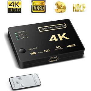 HDMI Switch 3 Poorts - 4K Ondersteuning - Incl. Afstandsbediening