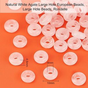 30 stuks Europese kralen, natuurlijke rozenkwarts losse kralen rondelle groot gat kralen voor bedelarmband ketting sieraden maken, gat: 4 mm
