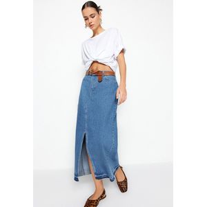 Trendyol Maxi A-lijn Blauwe maxi-denimrok met split TWOSS23ET00289