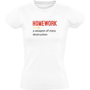 Homework Dames T-shirt - opdrachten - examen - agenda - pen - gum - notitie