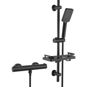 Thermostaat Douchesysteem met Inbouwkraan en Handdouche - Zwart RVS Douche Set 70 cm