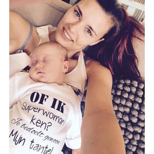 Shirtje baby korte mouw jongen of  meisje tekst  of ik superwoman ken? Je bedoelt gewoon mijn tante  | korte mouw T-Shirt | wit zwart | maat 80 | liefste leukste kleding babykleding cadeau verjaardag nichtje neefje