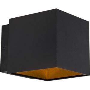QAZQA caja wl - Moderne LED Wandlamp Up Down voor binnen - 1 lichts - D 126 mm - Zwart Goud - Industrieel - Woonkamer | Slaapkamer | Keuken