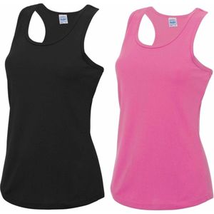 Voordeelset -  lichtroze en zwart sport singlet voor dames in maat Medium - Dameskleding sport shirts M (38)
