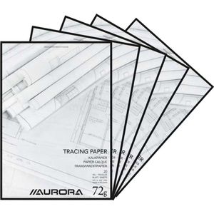 Aurora Overtrekpapier - Kalkpapier - A4 - 72g - 20 Vel - 5 Stuks