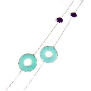 Zilveren halsketting halssnoer collier Model Modern Mix gezet met blauwe en paarse stenen