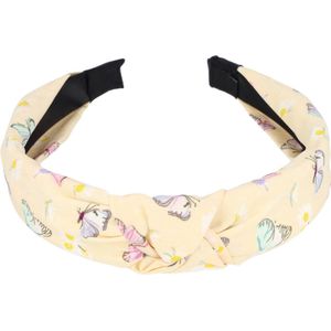 Haarband Diadeem Knoop Vlinder Margriet Bloemen Patroon Pastel Geel Print Hoofdband Butterfly