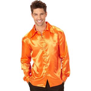 Oranje satijnachtige overhemd voor heren - Verkleedkleding