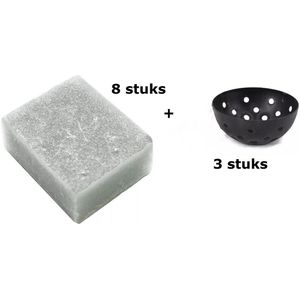 Amberblokje - amber grey - 8 stuks - zwart schaaltje - 3 stuks