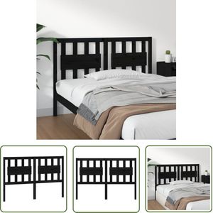 The Living Store Hoofdbord 125,5x4x100 cm massief grenenhout zwart - Hoofdboard - Houten Hoofdbord - Hoofdeinde - Beddecoratie - Slaapkamer Decoratie