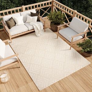 Tapiso Viera Tuintapijt Beige Modern Binnen Outdoor Vloerkleed Maat- 160x220