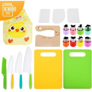 JT Products Kindermessen Set 19 Delig - Inclusief E-book - Kindermessenset - Kiddikutter - Kindermes - Le Petit Chef - Kinder Mes - Koken Met Kinderen - Kookgerei Kinderen - Kinder Kookmes - Mes Kind - Cadeau