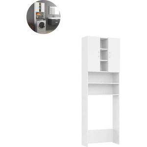 Wasmachine ombouw - Kast - Opbouwmeubel - Verhoger - Wasmachine meubel - Opbergkast - Hout - 64x25,5x190 cm - Wit