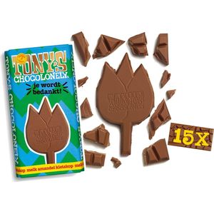 Tony's Chocolonely Melk Amandel Kletskop Chocoladereep ""Je wordt Bedankt!"" - Chocolade Verjaardag of Vaderdag Cadeau - Belgische Fairtrade Chocola - 15 x 180 gram Geschenkset voor Man en Vrouw