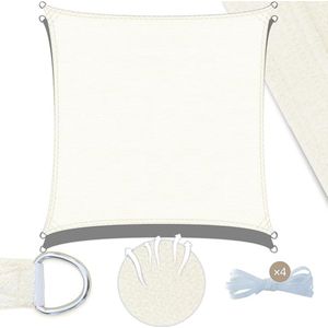 S&Dshopline® Zonnezeil, 3 x 3 m, vierkant, zonwering, HDPE, winddicht, 95% uv-bescherming, met touwen voor tuin, balkon, terras, camping, crème