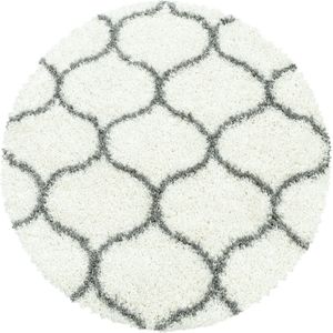 Flycarpets Azure Rond Vloerkleed Berber Motief - Crème / Grijs - Hoogpolig - Woonkamer - 120x120 cm