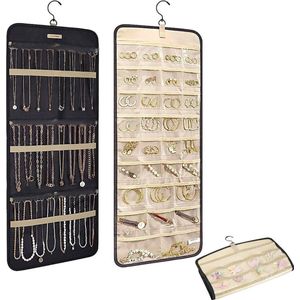 Hangende sieradenorganizer - Halsketting houder met metalen haken - Dual sided - Oorbel zonnebril stropdas - 32 vakken - 3 golfvorm