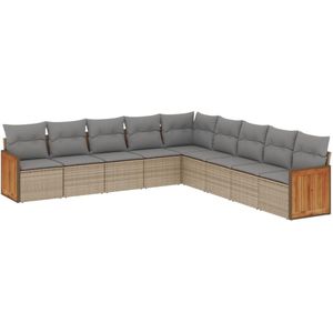vidaXL Loungeset 9-delig - Poly Rattan - Beige Loungeset - Tuinset - Lounge Set - Buitendecoratie - Outdoor Furniture