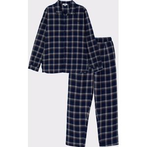 Woody Studio pyjama doorknoop flanel jongens/heren - donkerblauw - geruit - 232-12-MWA-W/960 - maat XXL