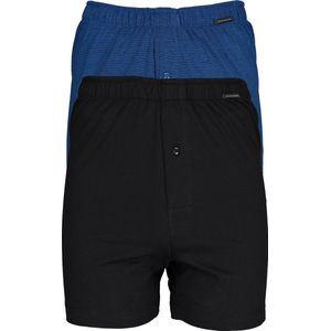 SCHIESSER Cotton Essentials boxershorts wijd (2-pack) - tricot - zwart en blauw fijn gestreept - Maat: S