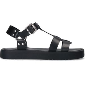 Sacha - Dames - Zwarte leren sandalen met buckles - Maat 41