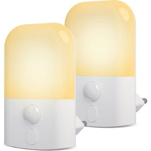 LED-nachtlampje plug-in/stopcontact 2 stuks– nachtlampje met bewegingssensor – Werkt op stroom – Warmlicht – Voor in de baby/kinder kamer – Dimbaar