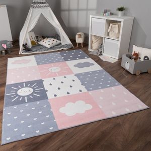 Paco Home Kindertapijt Kinderen Vloerkleed Kinderkamer Antislip Regenboog Hart Stippen 140x200 cm