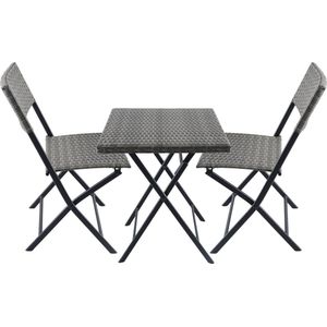 BRUBAKER Balkonset Toskana met tafel en 2 stoelen, weerbestendig, inklapbaar en ruimtebesparend, polyrotan balkonmeubelset, zitgroep voor balkon, terras en tuin, bistroset met klapstoelen, bruin