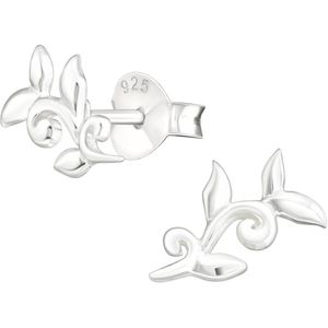 Joy|S - Zilveren takje oorbellen - sierlijke blaadjes - oorknoppen - 6 x 10 mm
