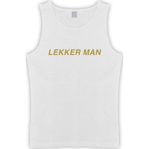 Witte Tanktop sportshirt met Gouden “ Lekker Man “ Print Size XXL