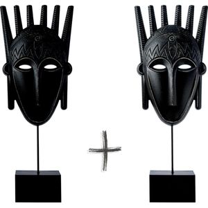 Afrikaans Masker Ornament Pakket X2 - 18X5XH48CM - Hout - Decoratie - 2 stuks - Sierstuk - Cadeau voor man - Cadeau voor vrouw - Kerstcadeau