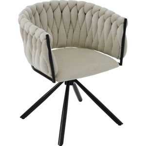 Merax Luxe Velvet Eetkamerstoel - 360° Draaibare Stoel met Metalen Poten - Beige