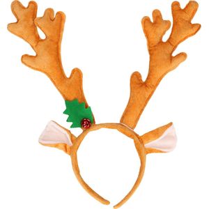 Henbrandt kerst diadeem/haarband - rendier gewei kerstmuts -bruin -30 cm