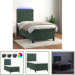 The Living Store Boxspring met matras en LED fluweel donkergroen 90x190 cm - Boxspring - Velvet Boxspring - Dark Green Boxspring - Led Boxspring - Pocketed Spring Mattress