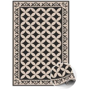 Tulup Vinyl Tapijt - Spaanse tegels Tapijt Vinyl - 100 x 150 cm - Zwart En Beige Vloerkleed Vinyl - PVC Tapijt - Tapijt Vinyl - Slaapkamertapijt - Keukentapijt