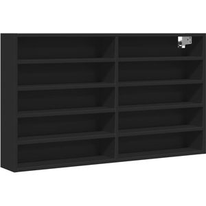 vidaXL Vitrinekast 100x15x58 cm bewerkt hout zwart - Vitrinekast - Vitrinekasten - Vitrine - Display Kast