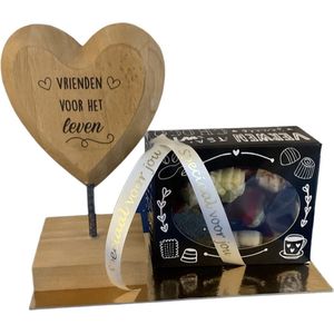 Wooden Heart - Vrienden - Bonbons - Lint: Speciaal voor jou - Cadeauverpakking