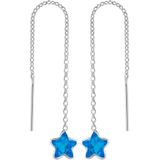 Zilveren oorbellen | Chain oorbellen | Zilveren chain oorbellen, blauwe ster