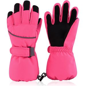 1 paar kinderwinterwarme handschoenen - skihandschoenen - water- en winddicht met reflecterende strepen - antisliphandschoenen - warme wanten - geschikt voor schaatsen, snowboarden en wandelen - rozerood - maat S 4-6 jaar