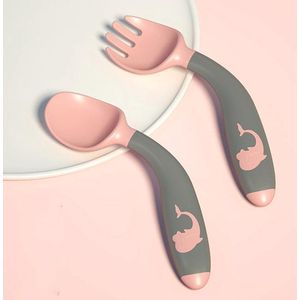 Baby Bestek Siliconen - Vork en Lepel - Buigzaam Oefenbestek - babyservies - Roze